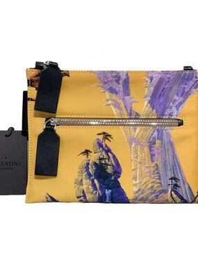 Valentino Yellow and Black Printed canvas Belt Bag /cross body